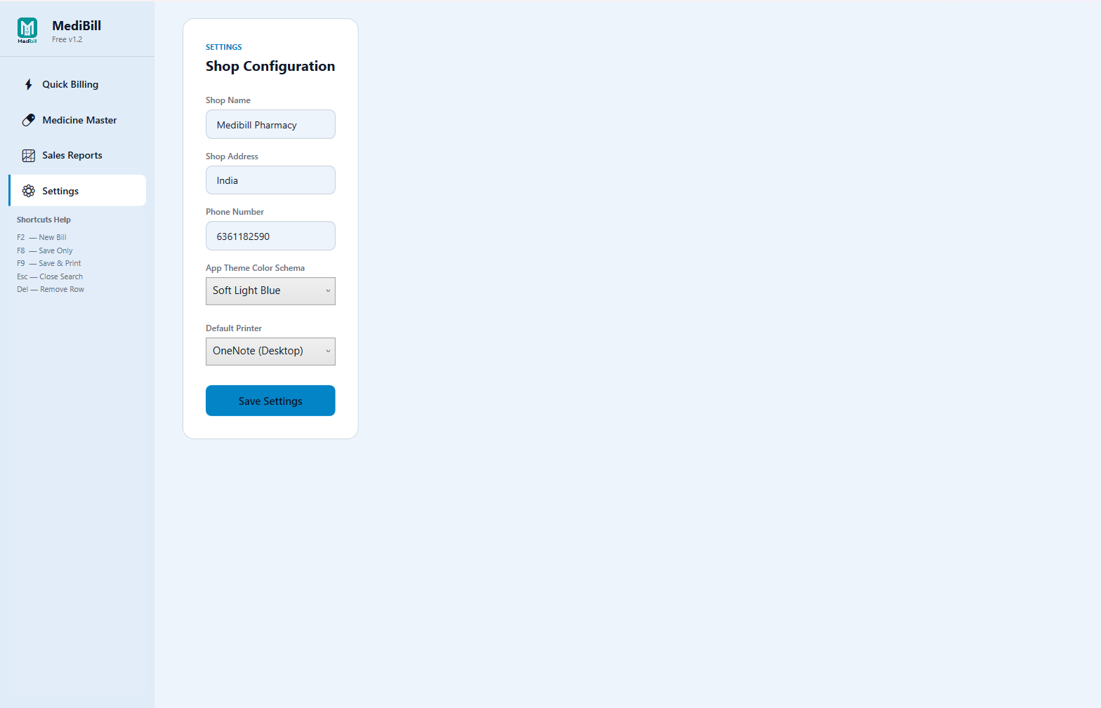 MediBill Lite System Settings Setup