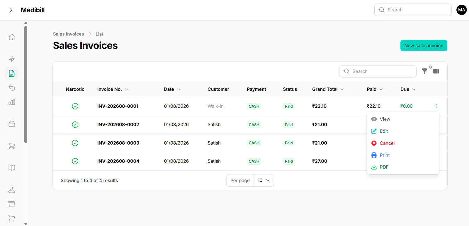 MediBill Standard Sales Invoices Database